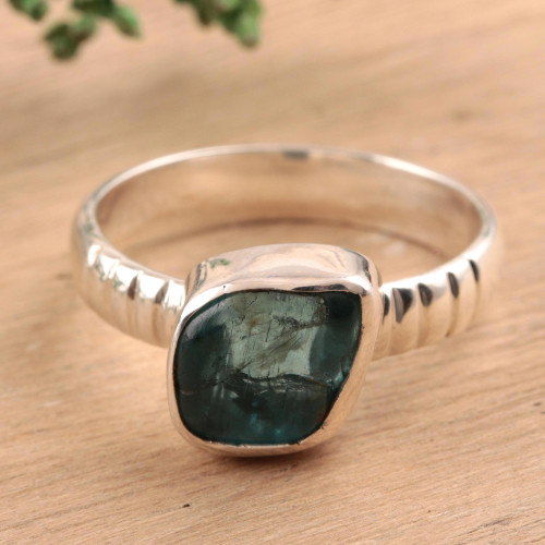 Blue Apatite Cocktail Ring Crafted in India 'Glorious Nugget'