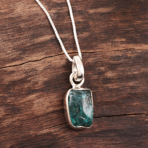 Apatite Nugget Pendant Necklace Crafted in India 'Appealing Sea'