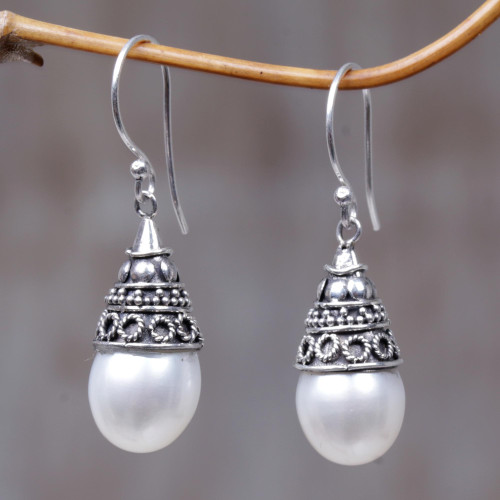 Sterling Silver and Pearl Dangle Earrings 'Mystic Bells'