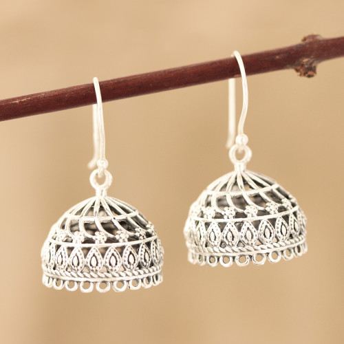 Openwork Sterling Silver Jhumki Dangle Earrings from India 'Intricate Jhumki'