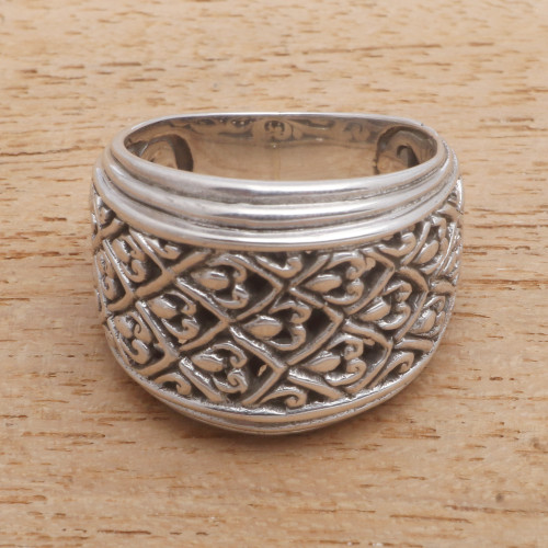 Patterned Sterling Silver Band Ring Crafted in Bali 'Intricate Pattern'