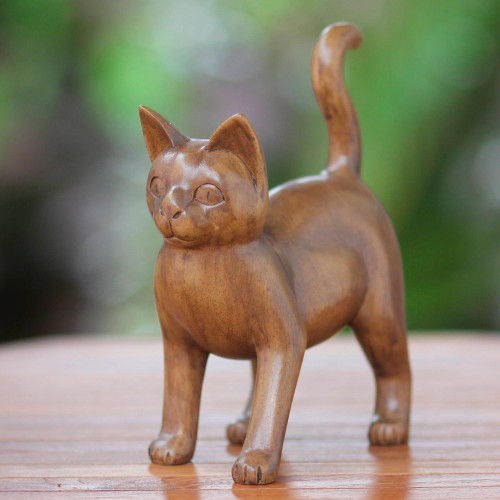 Wood Sculpture from Indonesia 'Guardian Cat'