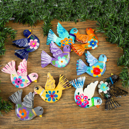 Handcrafted Hand Painted Garland of Floral Mexican Birds 'Festive Doves'