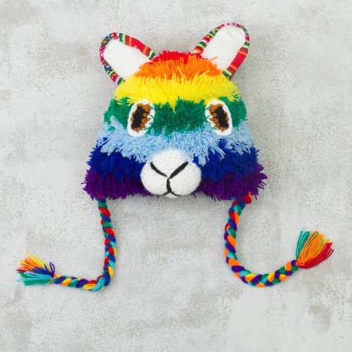 Hand-Crocheted Rainbow Llama Hat Crafted in Peru 'Rainbow Llama'