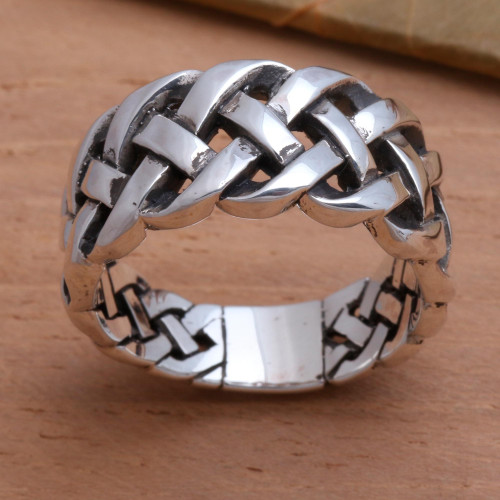Bold Braided Sterling Silver Ring Handcrafted in Bali 'Bold Braid'