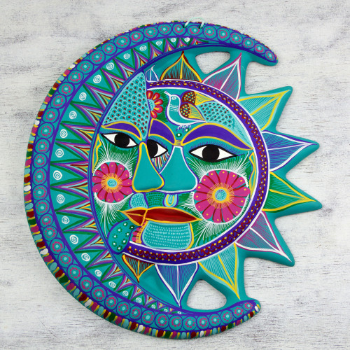Hand Made Sun and Moon Ceramic Birds Wall Art 'Hummingbird Eclipse'