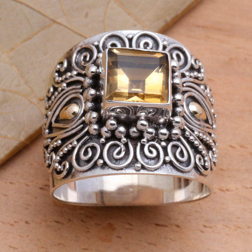 Bali Gold Accent Sterling Silver and Citrine Cocktail Ring 'Sunny Window'