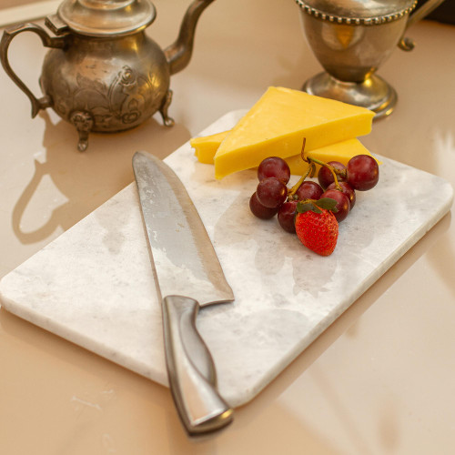 White and Grey Marble Cutting Board Handmade in Mexico 'Mesa in White'