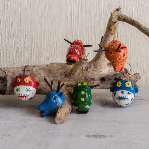 Hand Crafted Animal Ornaments from Guatemala Set of 6 'Colorful Animals'