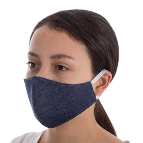 Dark Blue Cotton Denim Three-Layer Face Masks Large Pair 'Blue Denim Style'