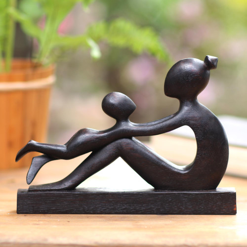 Suar Wood Mother and Child Sculpture 'Shape of Love'