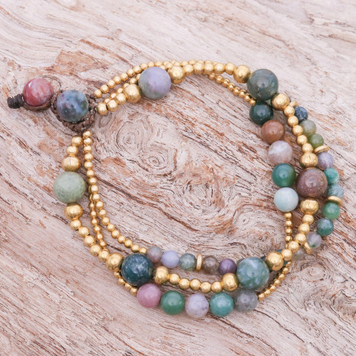 Multicolored Agate and Brass Beaded Bracelet 'Natural Wonders'