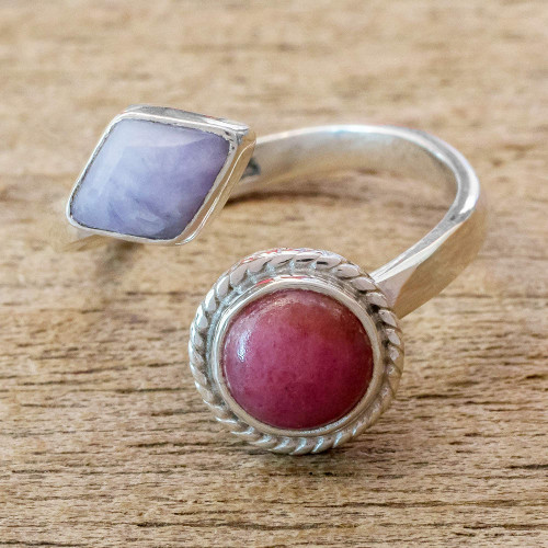 Rhodonite and Lilac Jade Wrap Ring 'Chance Encounter'