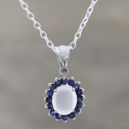 Sterling Silver Moonstone and Sapphire Pendant Necklace 'Blue Happiness'