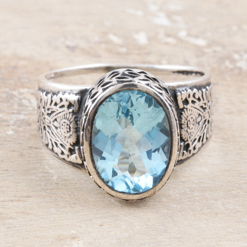 Men's Blue Topaz and Sterling Silver Ring 'Magnificent Glitter'