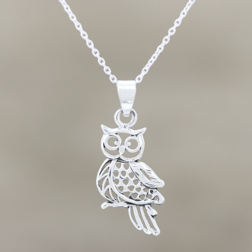 Owl Pendant Necklace Handmade in India 'Jali Owl'