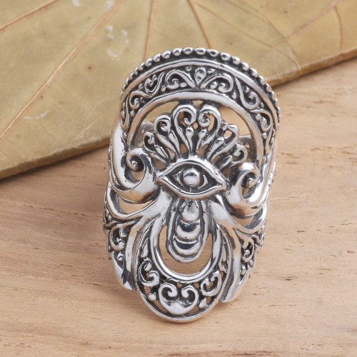 Unique Sterling Silver Cocktail Ring from Bali 'Watching Eye'