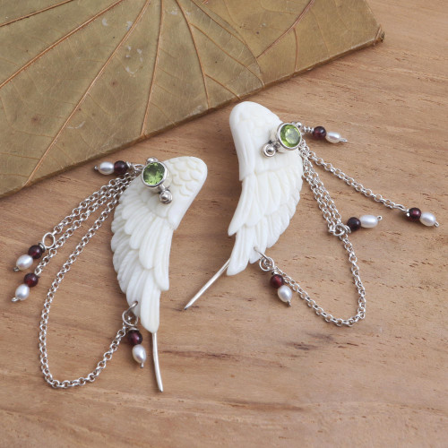 Wing Ear Climbers with Peridot and Garnet 'Taking Wing'