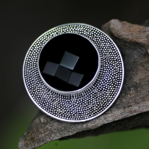 Modern Sterling Silver and Onyx Cocktail Ring 'Black Moon'