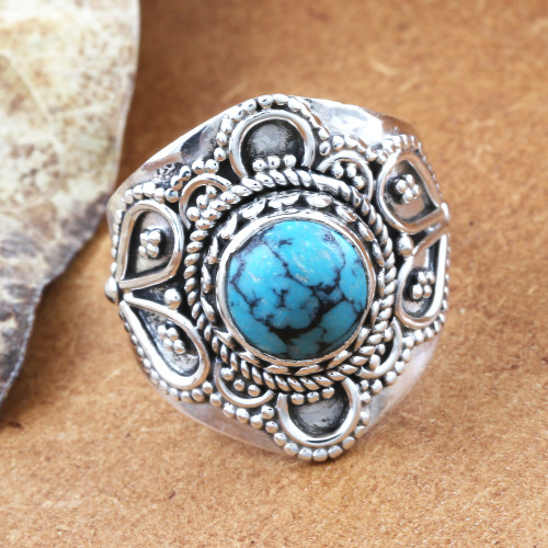Reconstituted Turquoise and Sterling Silver Cocktail Ring 'Aura in Blue'