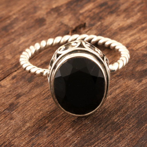 Black Onyx and Sterling Silver Cocktail Ring 'Midnight Hearts'