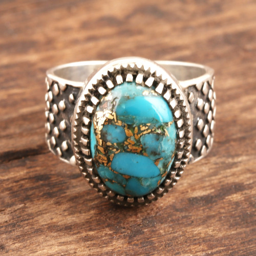 Composite Turquoise and Sterling Silver Men's Ring 'Majestic Allure'
