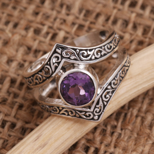 Bezel-Set Amethyst and Sterling Silver Cocktail Ring 'Grace and Charm in Purple'