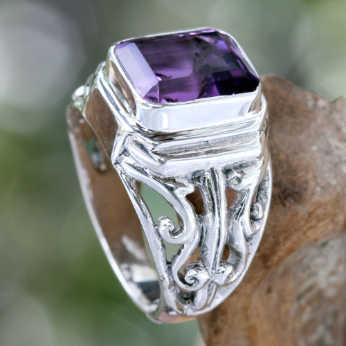 Men's Sterling Silver and Amethyst Ring 'Wisdom Warrior'