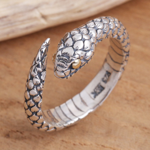 Realistic Sterling Silver Snake Wrap Ring 'Eye of the Serpent'