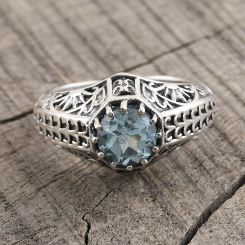 Sterling Silver and Faceted Blue Topaz Ring 'Crown of Tendrils'