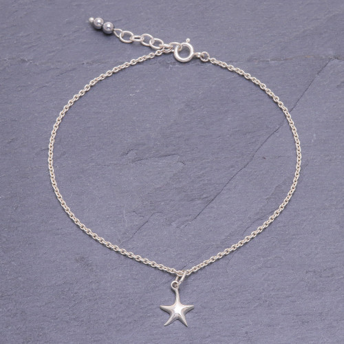 Sterling Silver Starfish Hematite Ankle Bracelet 'Sea Starfish'