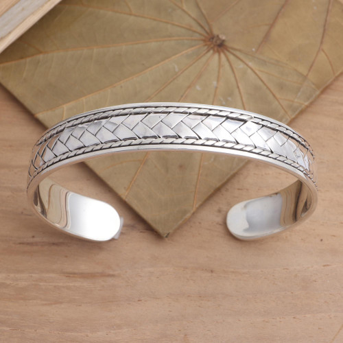 Basketweave Sterling Silver Cuff Bracelet 'Woven Dreams'