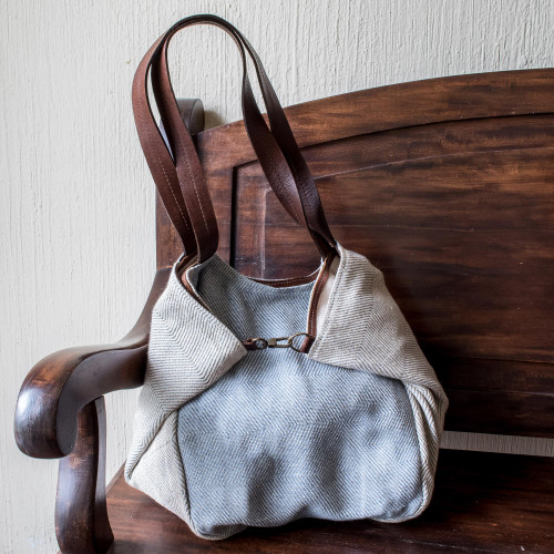 Undyed Recycled Denim and Cotton Shoulder Bag from Guatemala 'Celeste'