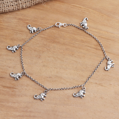 Sterling Silver Elephant Charm Ankle Bracelet 'Charming Elephants'