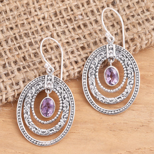 Concentric Circle Amethyst Earrings Balinese Motif 'Inner Circles in Purple'