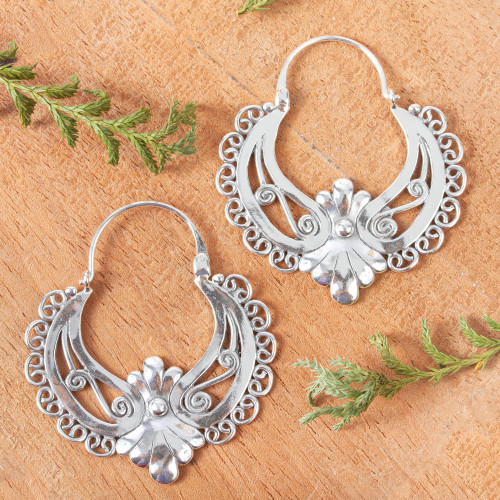 Ornate Sterling Silver Hoop Earrings 'Mexican Rococo'