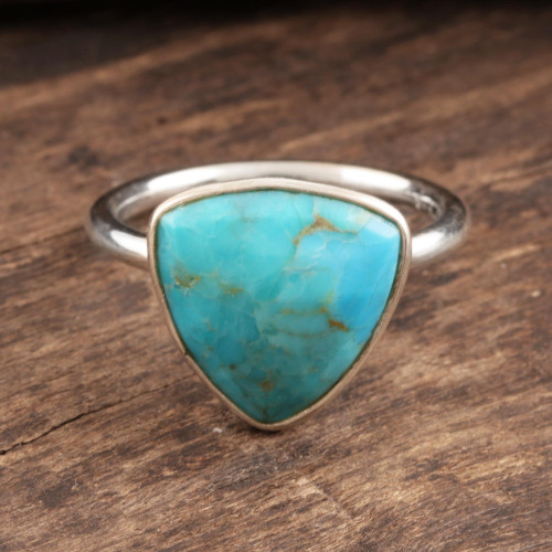 Sterling Silver and Reconstituted Turquoise Cocktail Ring 'Pyramid Charm'