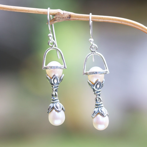 Hourglass Cultured Pearl and Sterling Silver Dangle Earrings 'Idle Hours'