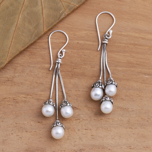 Sterling Silver and Freshwater Pearl Dangle Earrings 'Manifest Destiny'