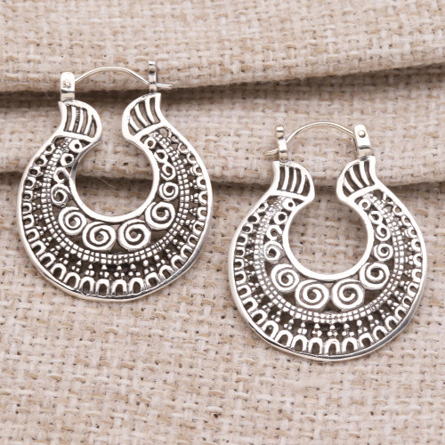 Balinese Sterling Silver Hoop Earrings 'Making Waves'