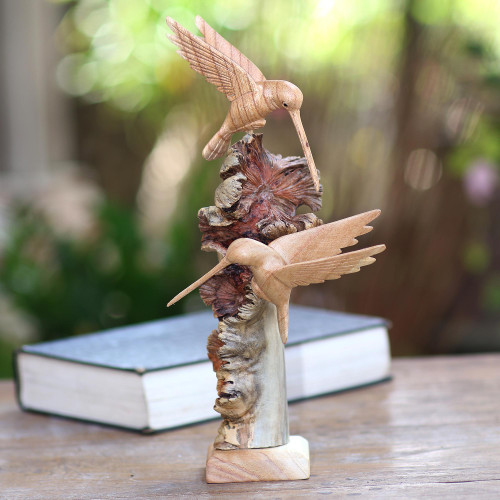 Hummingbird Sculpture Hand Carved from Wood 'Hummingbird Heights'