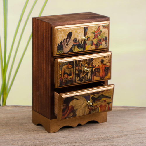 Unique Decoupage Wood Jewelry Box 'Diego Rivera's Mexico'