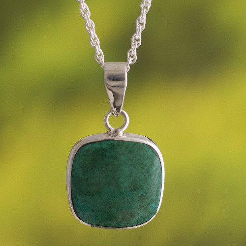 Chrysocolla and Sterling Silver Pendant Necklace 'Window'