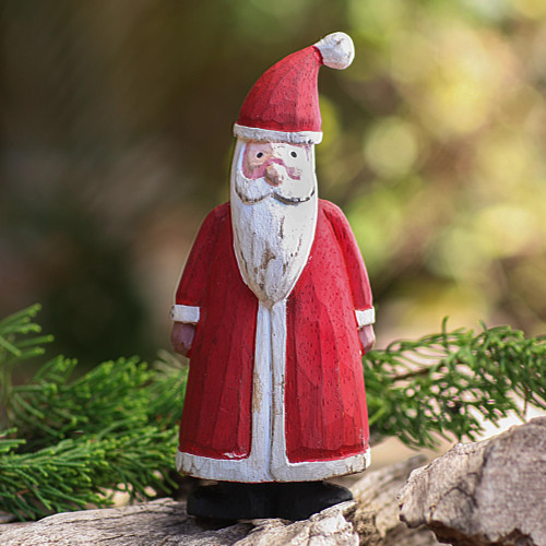 Rustic Hand Carved Wooden Santa Claus 'Country Santa'