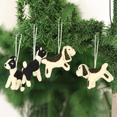 Set of 4 Wool Felt Dog Ornaments 'Sit, Stay, Heel'