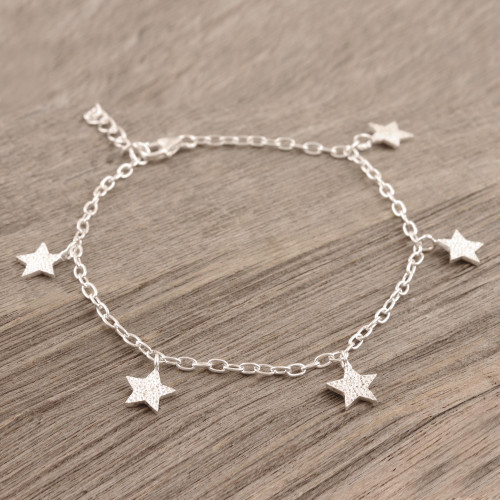 Hand Crafted Sterling Silver Charm Bracelet from India 'Dancing Stars'