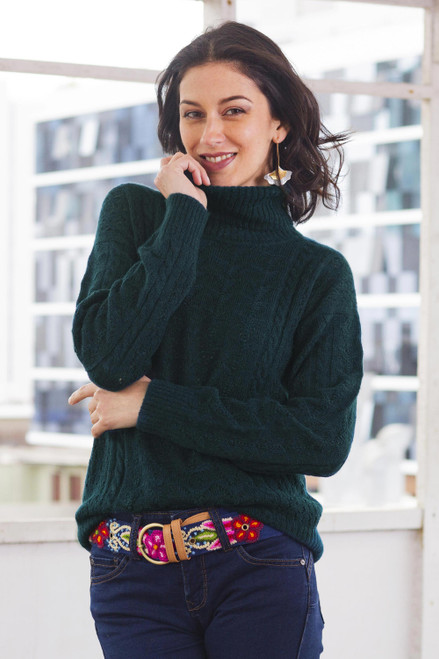 Forest Spruce Teal Baby Alpaca Turtleneck Sweater 'Sweet Teal Warmth' Forest Spruce Teal Baby Alpaca Turtleneck Sweater 'Sweet Teal Warmth'