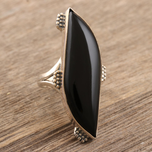 Artisan Crafted Onyx and Sterling Silver Cocktail Ring 'Midnight Reverie'