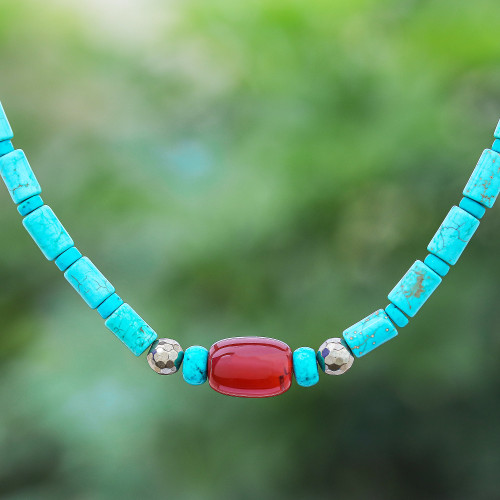 Carnelian and Reconstituted Turquoise Beaded Necklace 'Summer Morning'