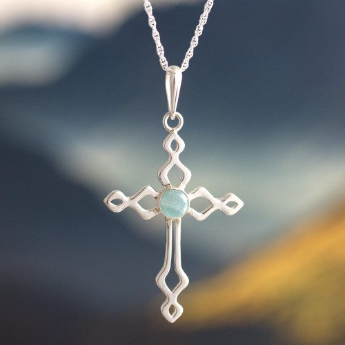 Sterling Silver and Opal Cross Necklace 'Faith and Devotion'